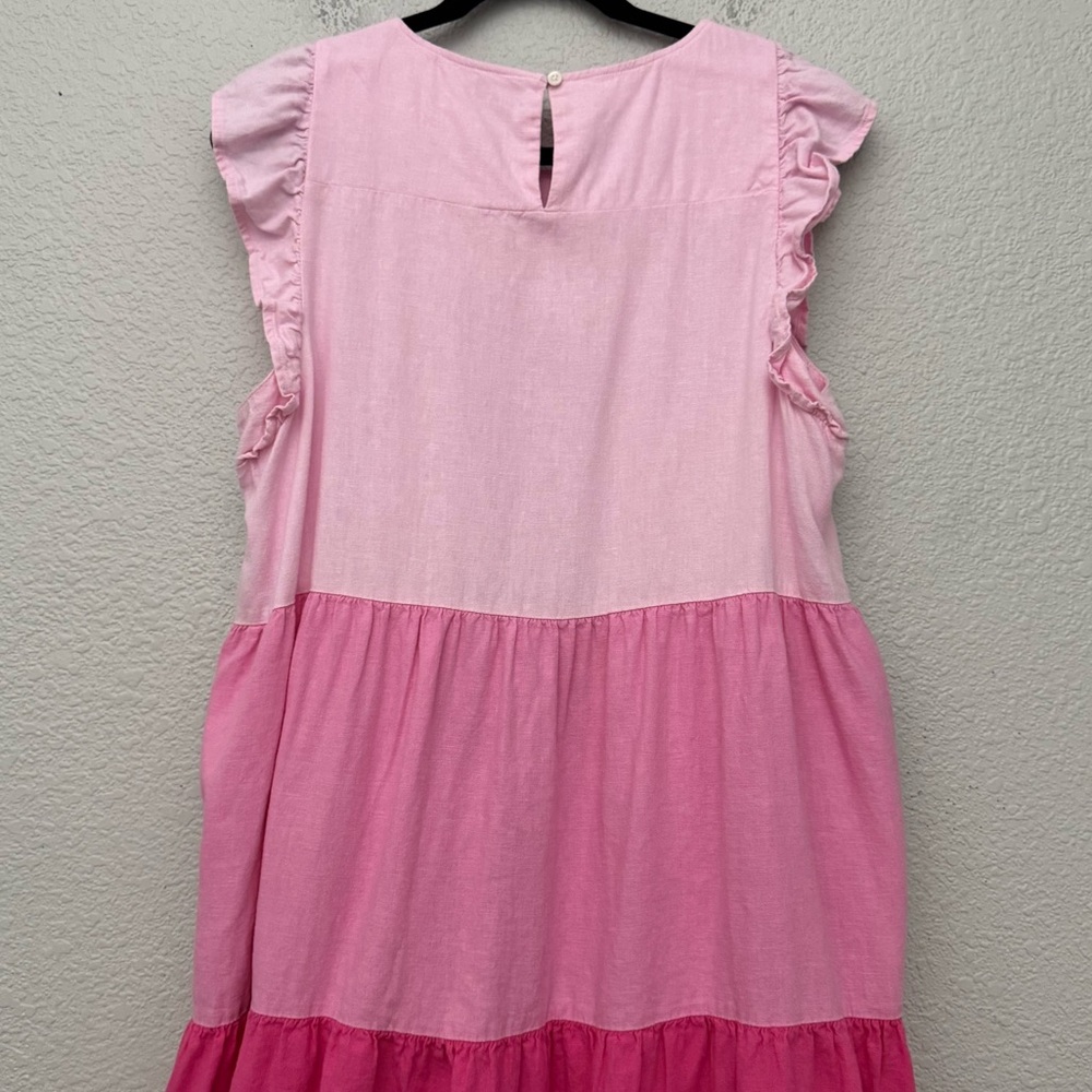 J. Crew Factory Pink Linen Blend Colorblock Ombre Ruffle Sleeve Dress Size 14 - Picture 10 of 15